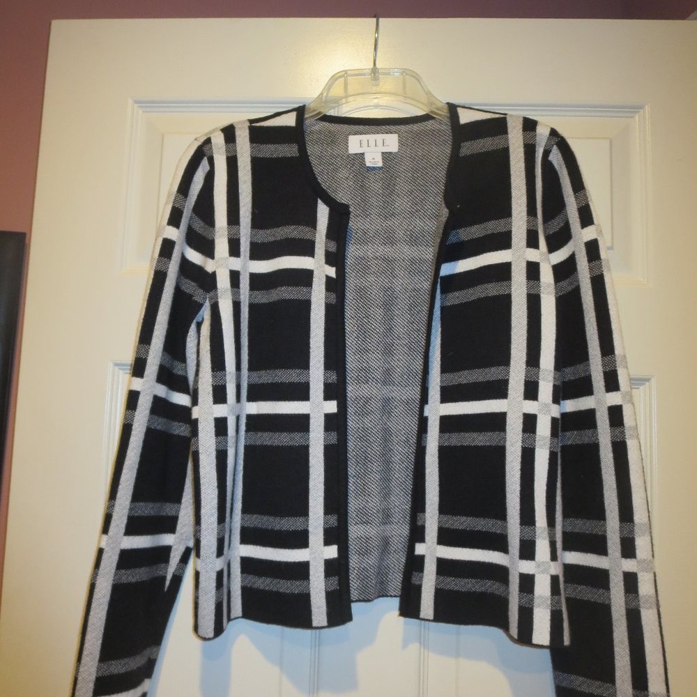 Women's ELLE Black/White Sweater Jacket Sz M